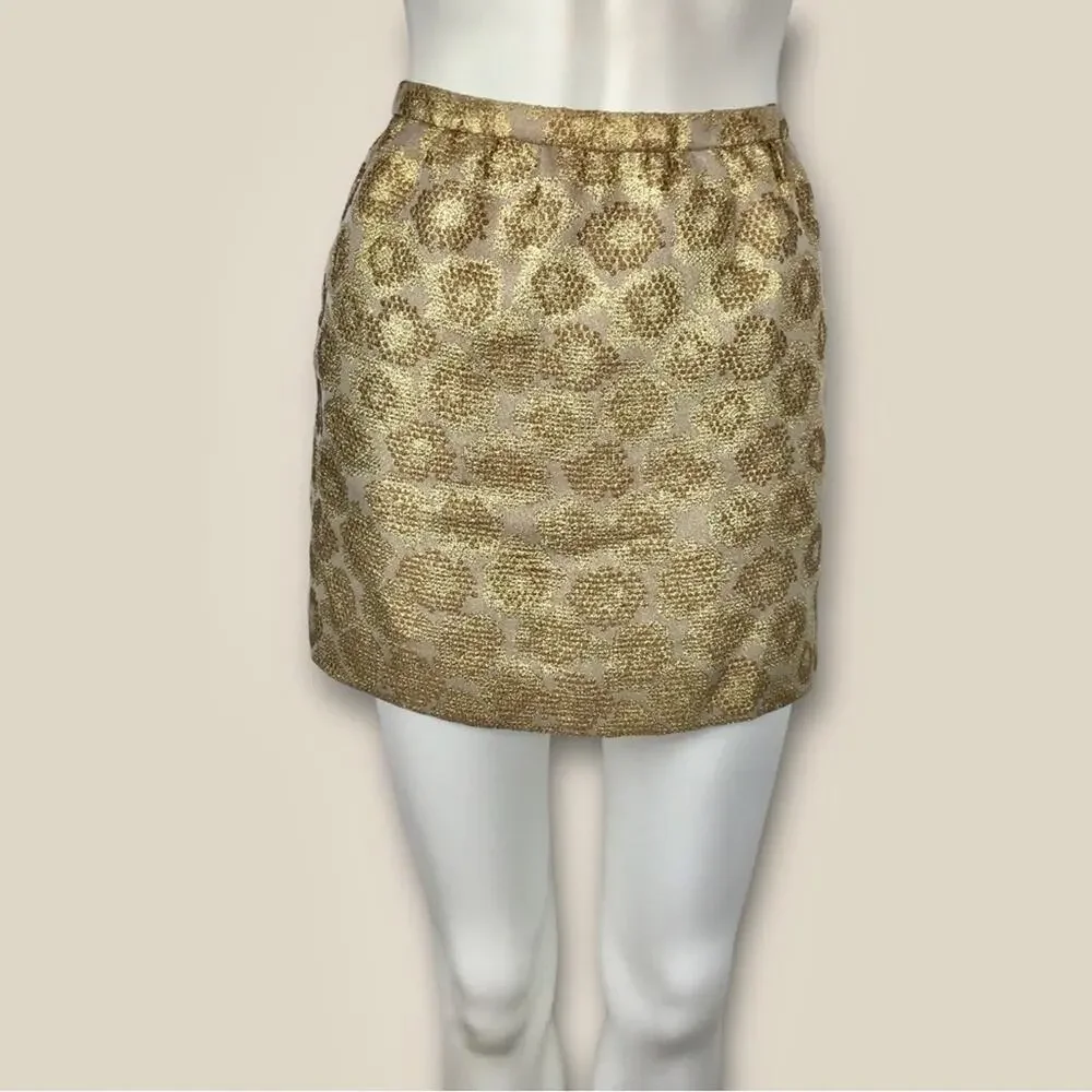 J. Crew Gold Metallic Mini Skirt Festive Size 2